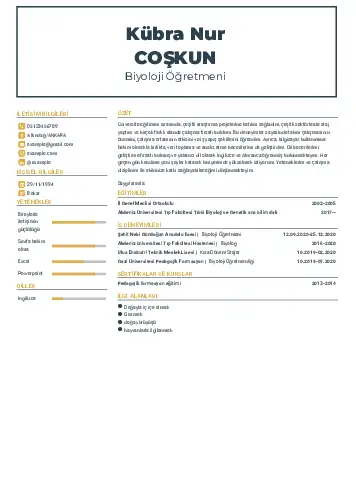 Biyoloji Öğretmeni CV Örnekleri cv indir